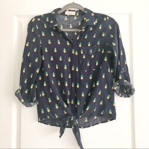 Pineapple tie-front button up
